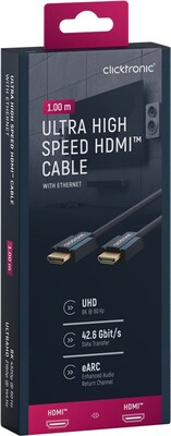 Kábel HDMI M/M 1m, Ultra High Speed+Eth, 8K@60Hz, HDMI 2.1, pozl. konektor, modrý, ClickTronic