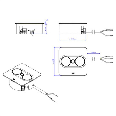 TWIST2 SQUARE 1xUTE 230V, nabíjačka (USB A + USB C), 2m kábel 1.5mm², vidlica CEE7/7, nerezová farba