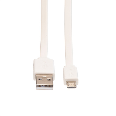 Kábel USB 2.0 A-MICRO-B M/M 1m, High Speed, biely, 100%meď, flexibilný, plochý, TPE plášť