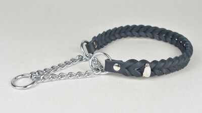 Obojok kožený, 2.4cm/60cm, sťahovací, s retiazkou, čierny