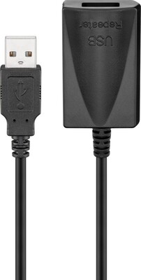 Kábel USB 2.0 A-A M/F 5m, High Speed, predlžovací, čierny, aktívny