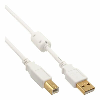 Kábel USB 2.0 A-B M/M 2m, High Speed, biely, pozl. kon., s feritom