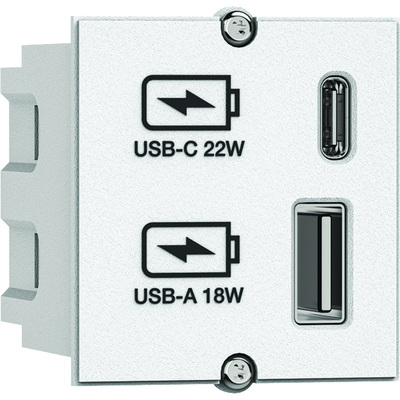 Modul pre BACHMANN, nabíjací/charger, 2xUSB (USB A + USB Typ C), 22W, 0.2m, GST18, biely