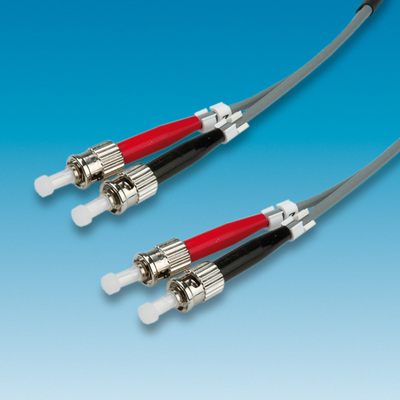 Fiber kábel ST-ST, 0.5m Duplex OM2(50/125µm), sivý§§