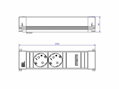 Power Frame 2xSCHUKO zásuvka 230V, nabíjačka (2xUSB A),0.2m kábel 1.5mm², GST18, hliník/čierny