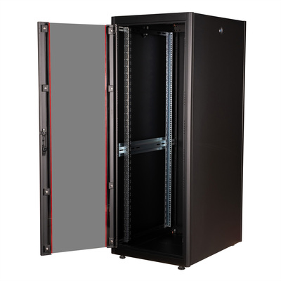 19" Rack na podlahu 32U, 1560x600x800mm (HxWxD), BASIC, sklenené dvere, čierny