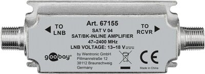 Satelitný/Terestriálny MINI zosilovač, F-konektor M/F, 47 - 2400 MHz, 15V, Zisk 20 dB