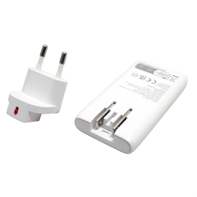 Nabíjačka USB 230V 2port, EU/US, 1xUSB A, 1xUSB Typ C, 65W, PD, QC 3.0, cestovná/skladacia, biela