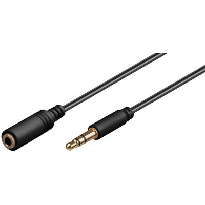 Kábel 3,5mm stereo jack M/F 5m, čierny, pozl. konektor