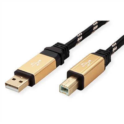 Kábel USB 2.0 A-B M/M 1.8m, High Speed, čierny/zlatý, Gold, pozl. konektor