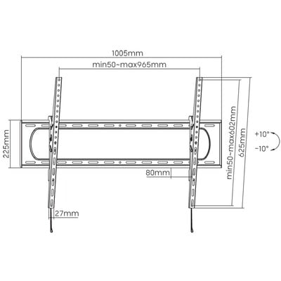 Držiak pre TV 60-120" na stenu, max 120kg, s náklonom +-10°, VESA do 900x600, čierny