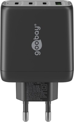 Nabíjačka USB 230V 4port, 1xUSB A, 3xUSB Typ C, 68W, Power Delivery, GaN, čierna