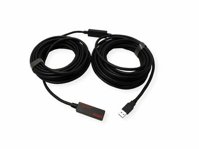 Kábel USB 3.2 Gen 1, A-A M/F 15m, 5Gbps, čierny, predlžovací, AKTÍVNY, s adaptérom