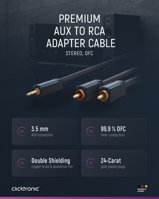 Kábel 3.5mm stereo/2xCinch M/M 1m, modrý, pozl. konektor, ClickTronic