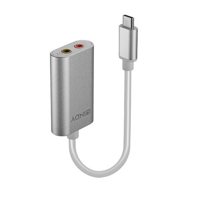 Adaptér USB 3.1 Typ C na 2x3.5mm audio jack, Slúchadla + Mikrofón, 17cm, sivý/biely