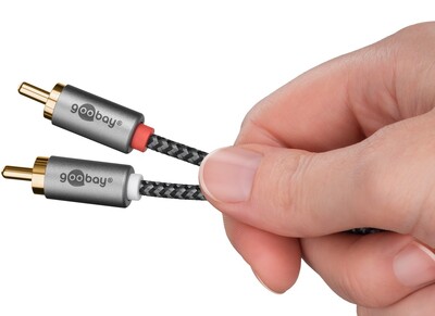 Kábel 3.5mm stereo/2xCinch M/M 2m, čierny/sivý, pozl. konektor