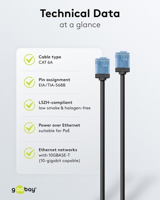 UTP Patchkábel LSOH TPE 7.5m cat.6a, čierny, slim, Cu, Flex Cable, Eco obal