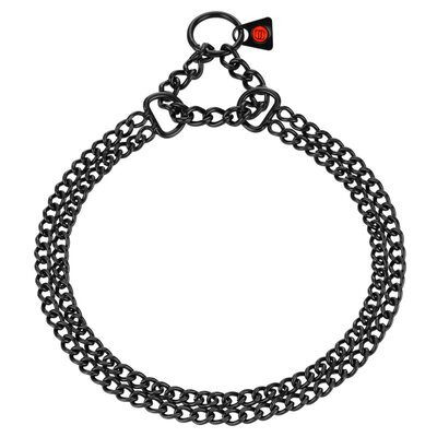 Obojok retiazkový sťahovací 2mm/50cm, malé ploché oko, nerezová oceľ, čierny, 2-radový, HS