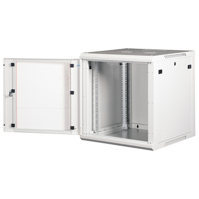 19" Rack na stenu 12U, sivý, 645x600x600mm (HxWxD), odnímateľné bočnice