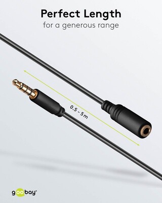 Kábel 3.5mm 4pin audio M/F predlžovací 0.5m, čierny, pozl. konektor