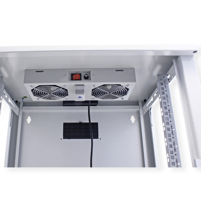 19" Ventilačná jednotka, 2 vetráky, s termostatom, pre nástennú skrinku, sivá