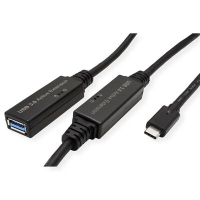 Kábel USB 3.2 Gen 1, Typ C CM/AF 10m, 5Gbps, predlžovací, čierny, aktívny