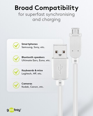 Kábel USB 2.0 A-MICRO-B M/M 1.8m, High Speed, biely