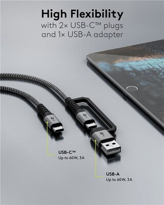 Kábel USB 2.0 CM/CM + Redukcia na USB A, 3m, High Speed, PD 60w 20V3A, čierny