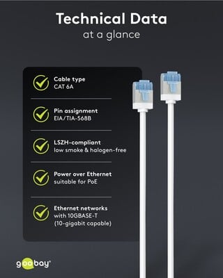 U/FTP Patchkábel LSOH TPE 0.25m cat.6a, biely, slim, Cu, Flex Cable, Eco obal
