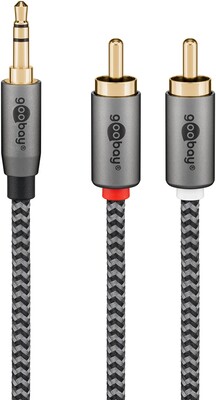 Kábel 3.5mm stereo/2xCinch M/M 2m, čierny/sivý, pozl. konektor