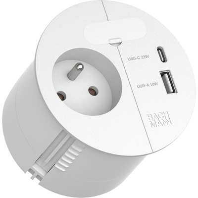 LOOP IN CHARGE Káblová prechodka 80mm, 1xUTE 230V, nabíjačka (USB A + USB C), 0.2m GST 1.5mm² biely