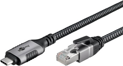 Kábel USB 3.1 Typ C na RJ45 (Gigabit Ethernet), 7.5m, čierny/sivý
