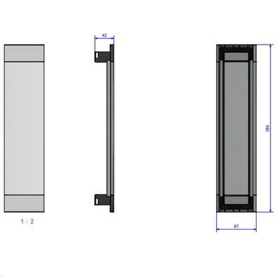 Power Frame Cover 6-pozície, 383 x 88 x 42 mm, hliníkový kryt, čierny aj zvnútra