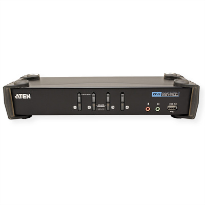 KVM switch/prepínač 4PC, DVI-D, USB, USB hub, audio
