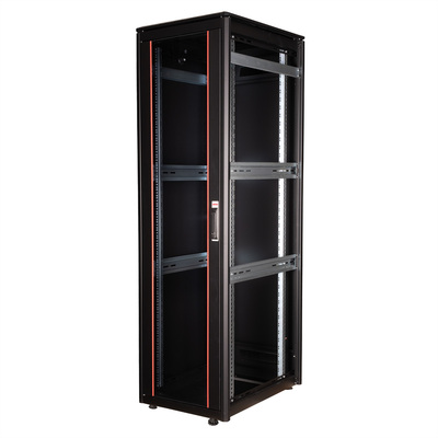19" Rack na podlahu 42U, 2053x600x800mm (HxWxD), PRO, sklenené dvere, čierny