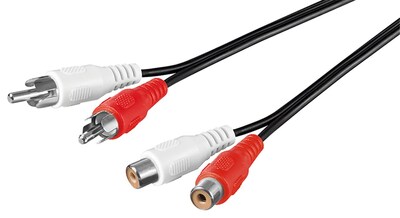Kábel Cinch 2x audio M/F predlžovací 5m, čierny