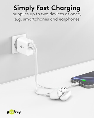 Nabíjačka USB 230V 2port, 1xUSB A, 1x USB Typ C, 30W, Power Delivery, Quick Charge 3.0, biela