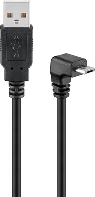 Kábel USB 2.0 A-MICRO-B M/M 1.8m, High Speed, čierny, zahnutý dole 90°