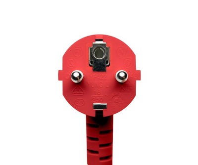 Kábel sieťový 230V, vidlica (CEE7/7) lomená - C13, 1m, 0.75mm², 10A, červený
