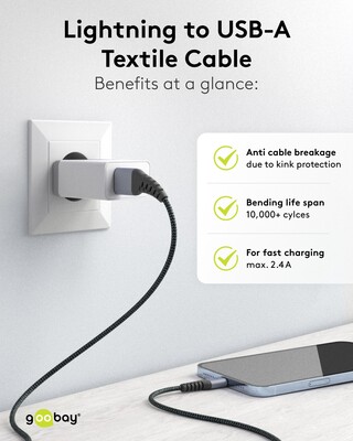 Kábel USB "Lightning" pre Apple, 0.5m, High Speed, čierny/sivý