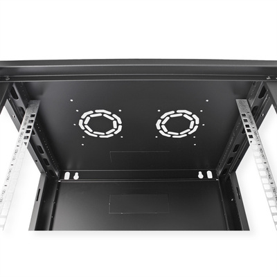 19" Rack na stenu 12U, čierny, 645x600x450mm (HxWxD), odnímateľné bočnice