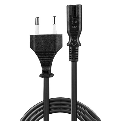 Kábel sieťový 230V, 2pin vidlica (CEE7/16) priama - C7 (2pin), 5m, 0.75mm², 2.5A, čierny