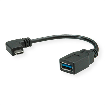 Kábel USB 3.2 Gen 1, Typ C CM/AF 0.15m, 5Gbps, OTG, čierny, zahnutý 90°