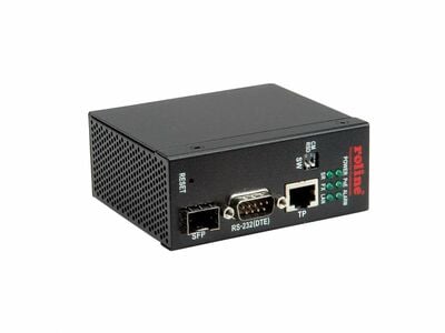 Konvertor RJ45/SFP - RS232, 100Mbit, POE, konfigurovatelný cez web/Konzolu, čierny