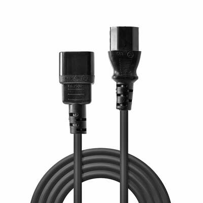 Kábel sieťový 230V predlžovací, C13 - C14, 2m, 1.00mm², 10A, čierny