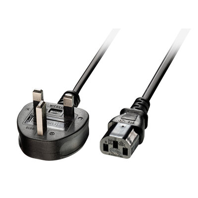 Kábel sieťový 230V, vidlica (BS1363A) UK lomená - C13, 2m, 0.75mm², 5A poistka, čierny