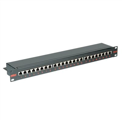 19" Patch panel 24port cat.6, tienený s uzemnením, celokovový, 1U, čierny