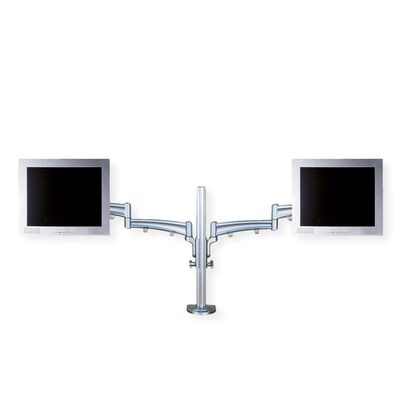 Držiak pre 2x monitor na stôl, úchyt o dosku, max 5kg, rameno 350mm, VESA 75/100, sivý