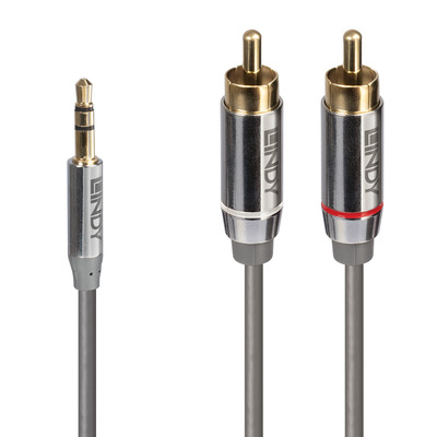 Kábel 3.5mm stereo/2xCinch M/M 0.5m, sivý, pozl. konektor, Slim, Cromo Line