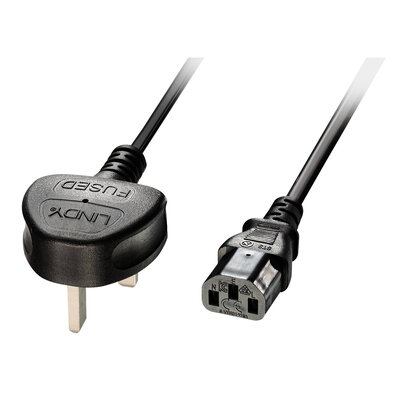Kábel sieťový 230V, vidlica (BS1363A) UK lomená - C13, 2m, 0.75mm², 5A poistka, čierny
